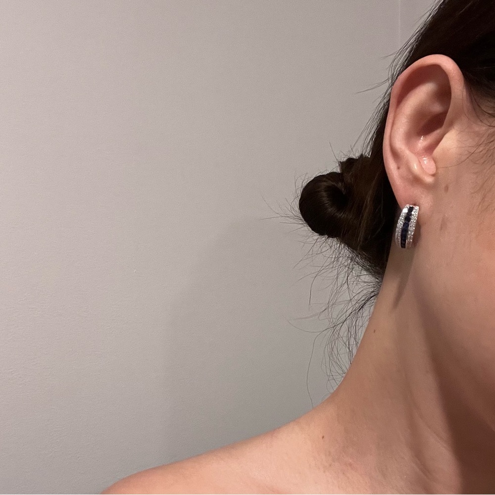 NEW Diamonique Nono Blue and Silver Diamond Hoop Earrings